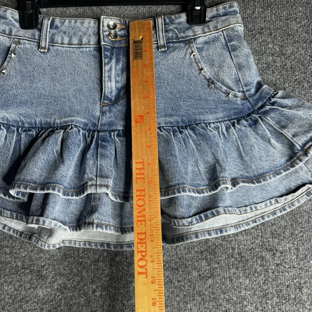 Social Collision Ruffle Denim‎ Skirt Y2k Size Medium Low Rise Star Stud